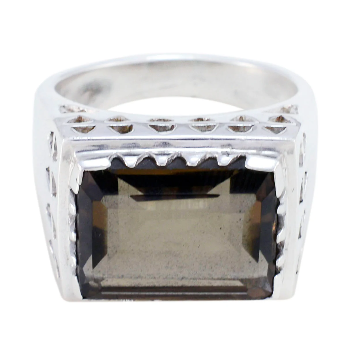 smoky quartz Solitaire German 925 Sterling Silver Brown Gemstones Chunky Traditional Ring Jewellery