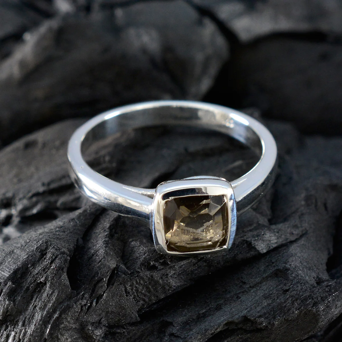 Smoky Quartz Solitaire German 925 Sterling Silver Brown Gemstones Featherlight Sophisticated Ring Jewelry - Image 4