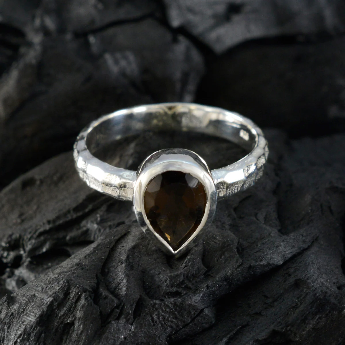 Smoky Quartz Solitaire Indian Silver Brown Gems Featherlight Graceful Ring Jewelry - Image 4
