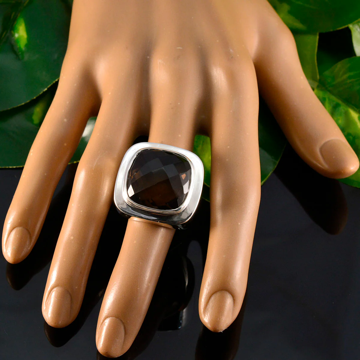 Smoky Quartz Solitaire Italian 925 Silver Brown Gems Chunky Signet Ring Jewelry - Image 5