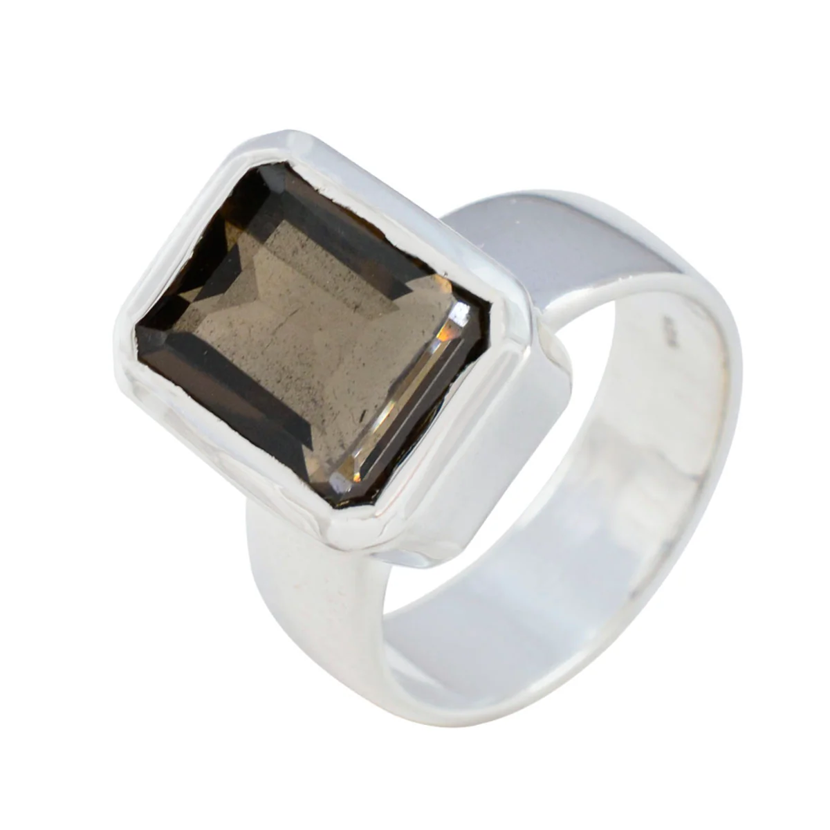 Smoky Quartz Solitaire Italian Silver Brown Gemstones Edgy Abstract Ring Jewellery - Image 2