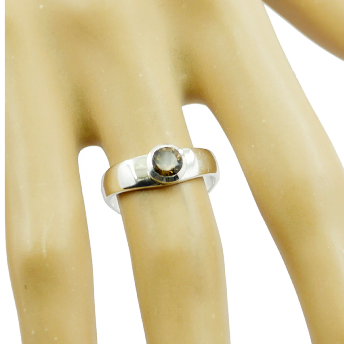 smoky quartz Solitaire Japanese 925 Sterling Silver Brown Gems Whisper-thin Contemporary Ring Jewelry - Image 2