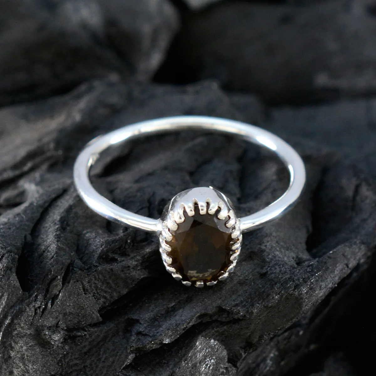 Smoky Quartz Solitaire Japanese Silver Brown Gemstones Delicate Glamorous Ring Jewellery - Image 4