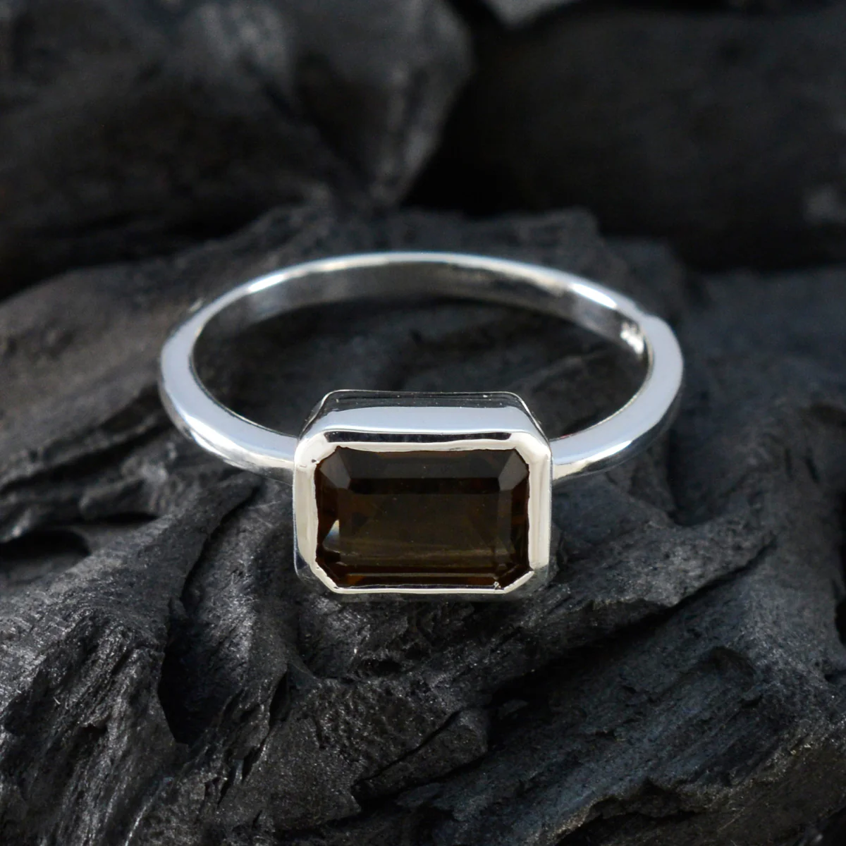 Smoky Quartz Solitaire Korean 925 Silver Brown Gemstone Dainty Romantic Ring Jewelry - Image 4