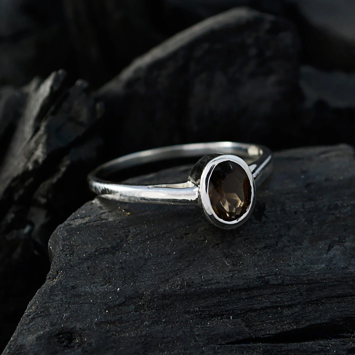 smoky quartz Solitaire Korean 925 Silver Brown Gemstone Delicate Luxurious Ring Jewellery - Image 4