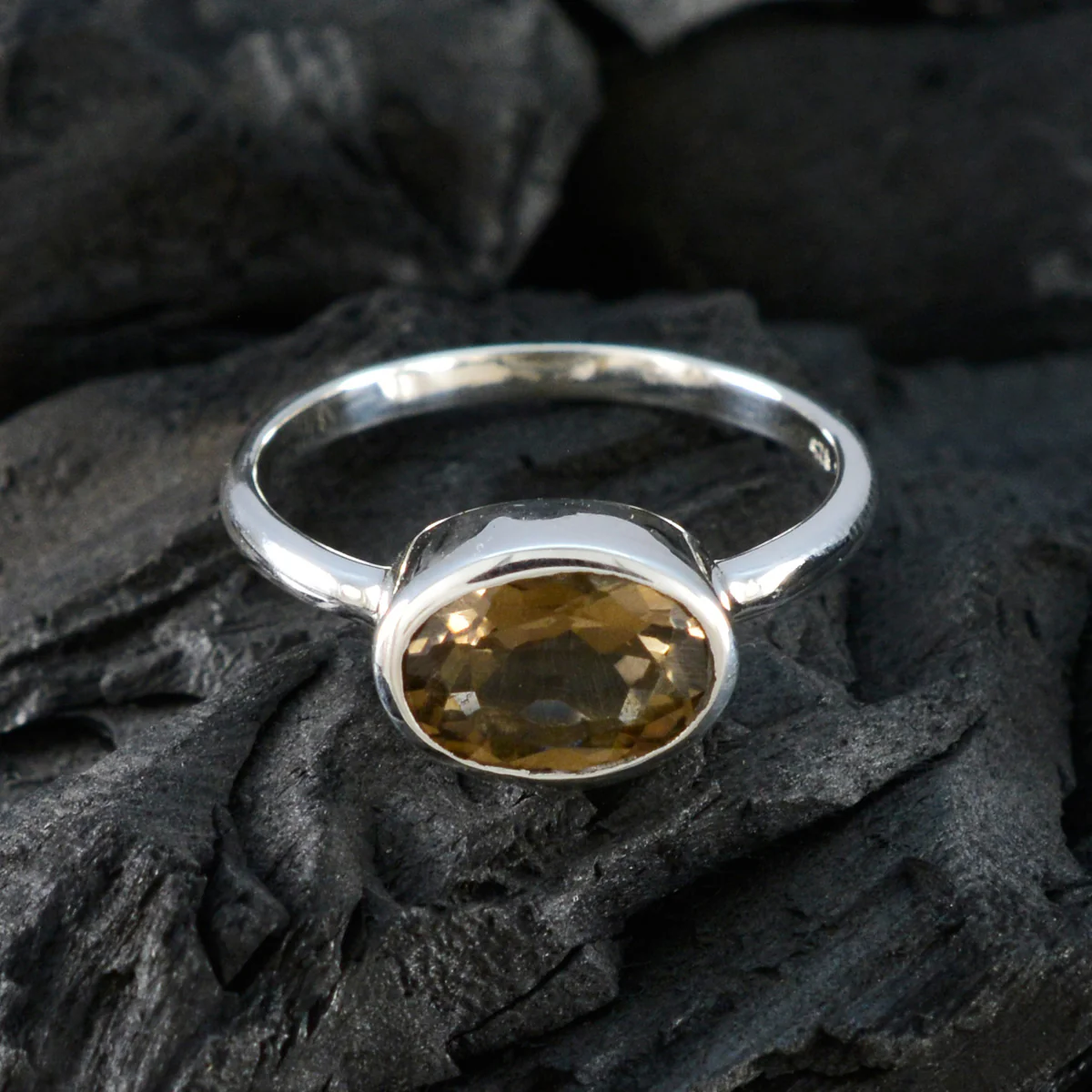 Smoky Quartz Solitaire Korean 925 Sterling Silver Brown Gemstone Dainty Modern Ring Jewellery - Image 4
