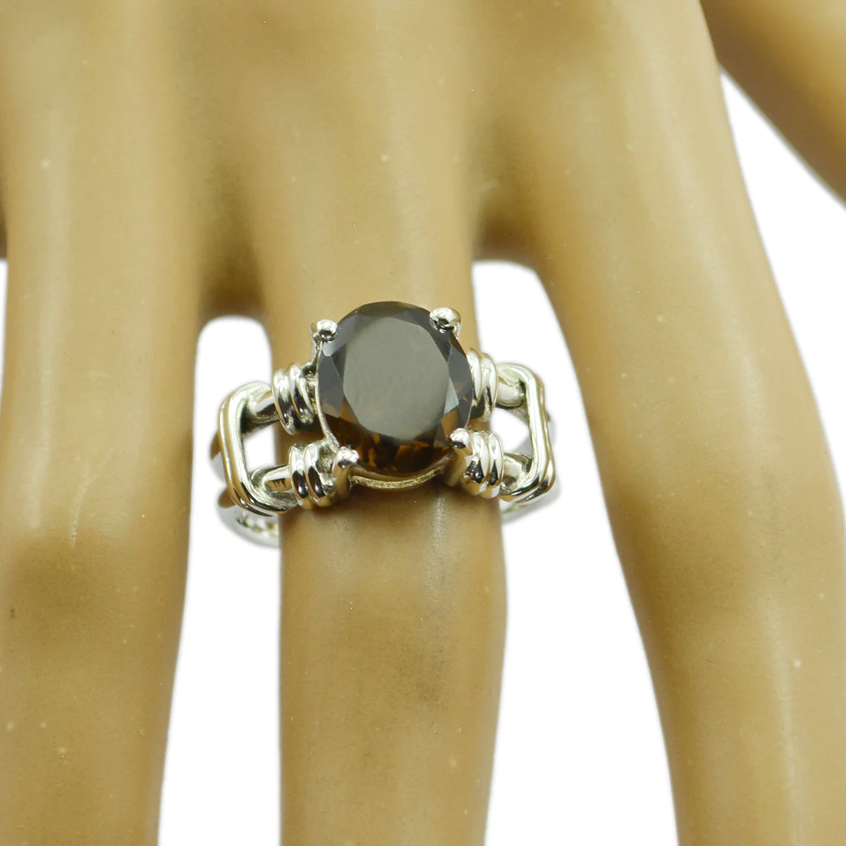 smoky quartz Solitaire Mexican 925 Silver Brown Gemstone Eye-catching Rope-Wire Ring Jewelry - Image 2