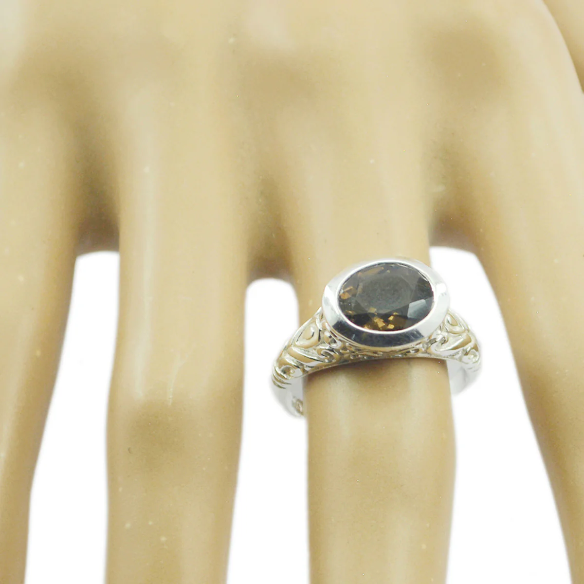 smoky quartz Solitaire Russian Silver Brown Gemstones Minimal Art Deco Ring Jewellery - Image 3