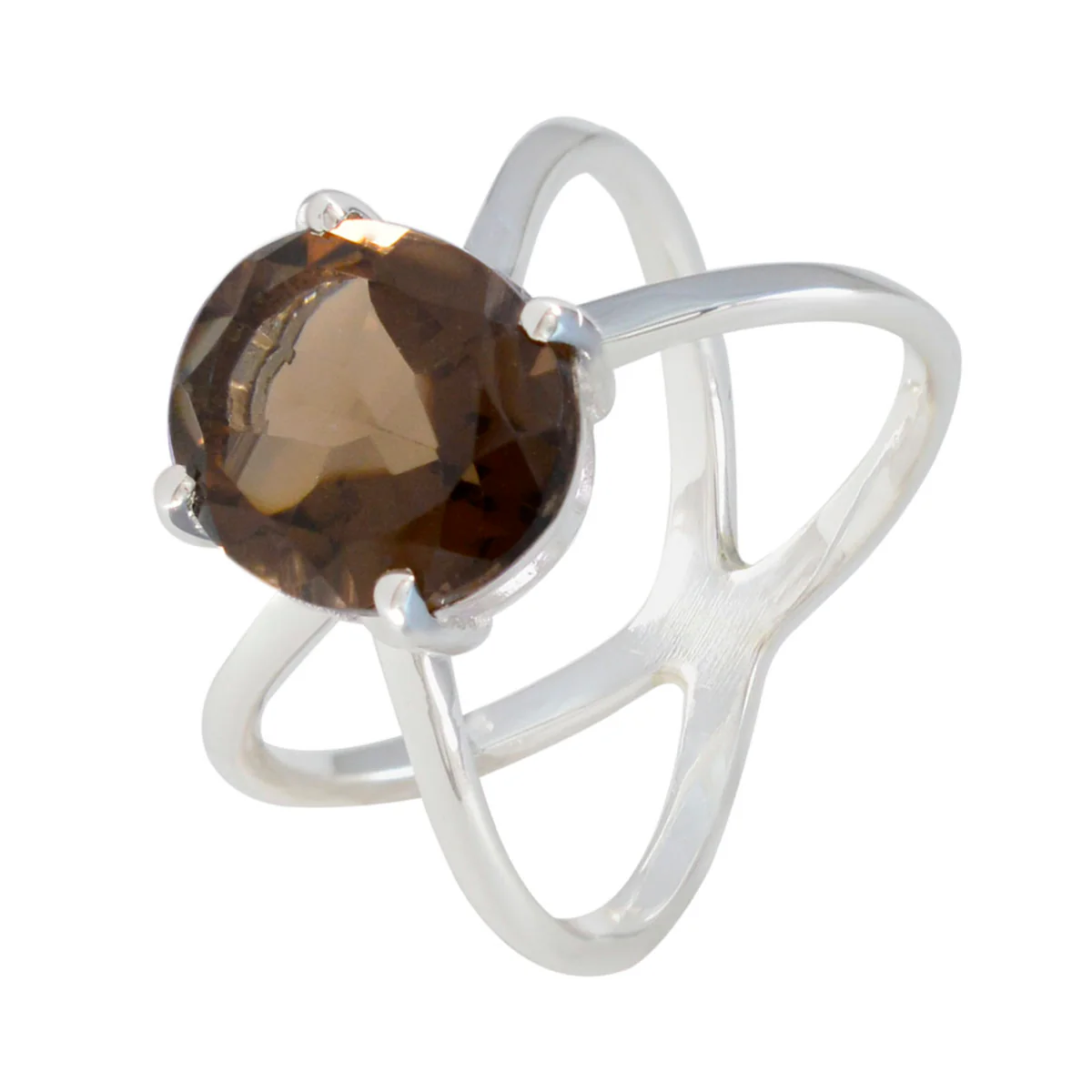 Smoky Quartz Solitaire Russian Sterling Silver Brown Gems Tiny Ethnic Ring Jewellery - Image 2