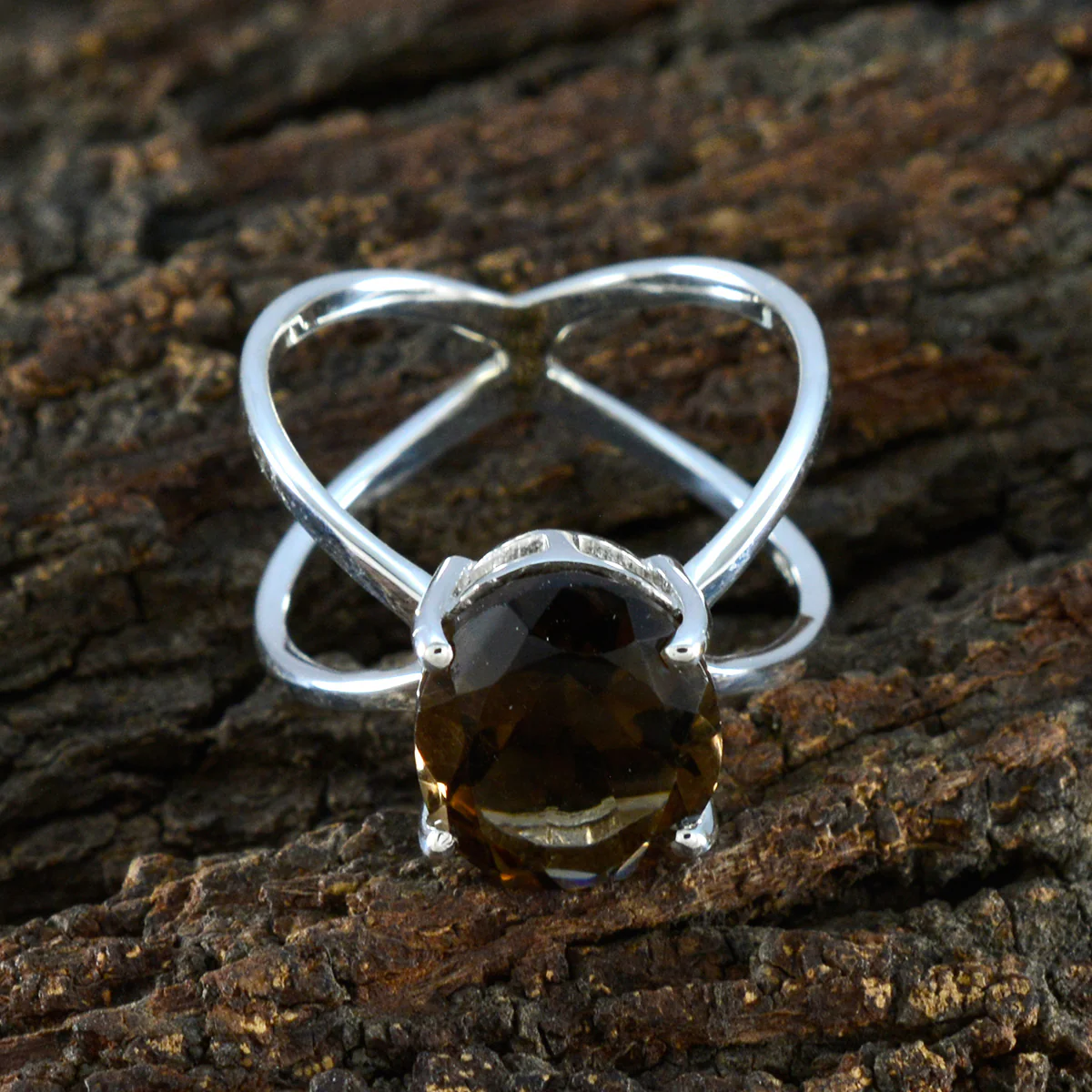 Smoky Quartz Solitaire Russian Sterling Silver Brown Gems Tiny Ethnic Ring Jewellery - Image 3