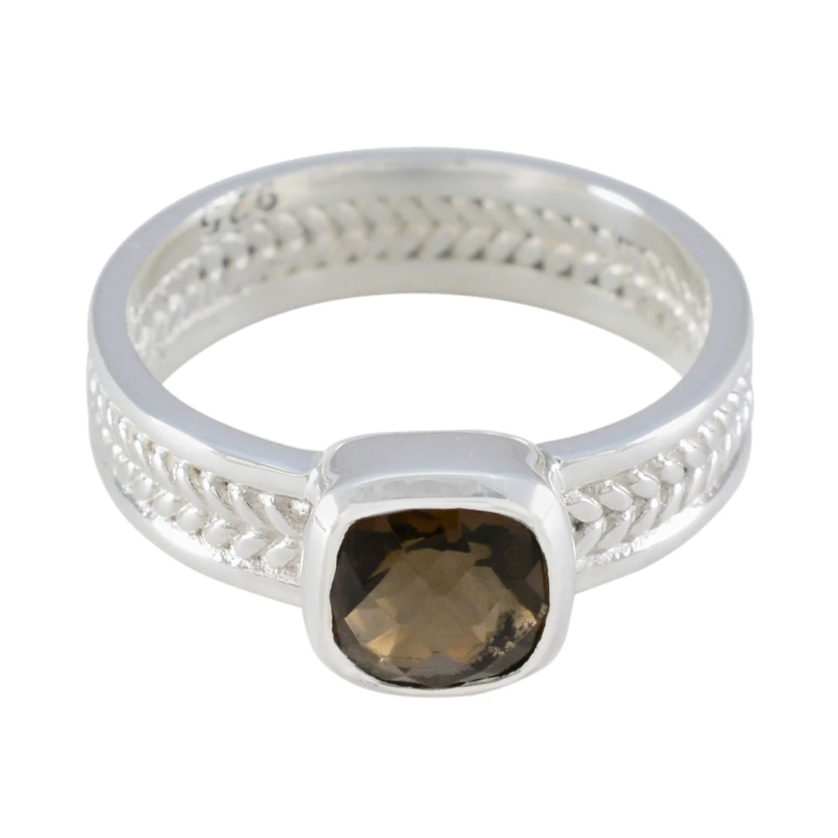Smoky Quartz Solitaire Spanish 92.5 Silver Brown Gems Mid-weight Rope-Wire Band Jewellery