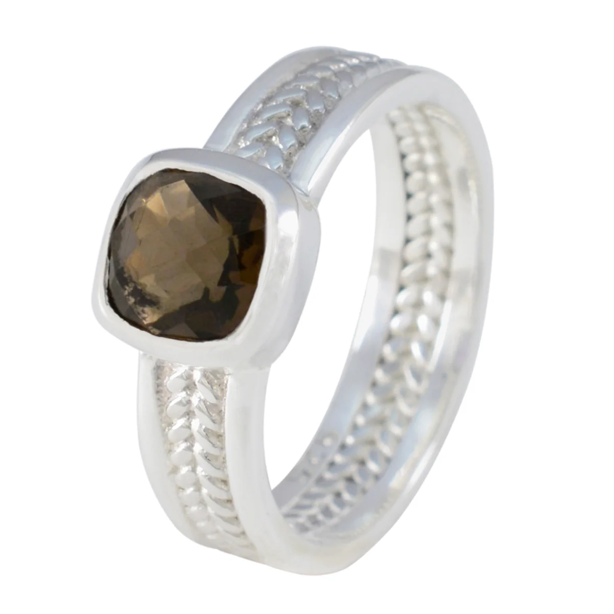 Smoky Quartz Solitaire Spanish 92.5 Silver Brown Gems Mid-weight Rope-Wire Band Jewellery - Image 2