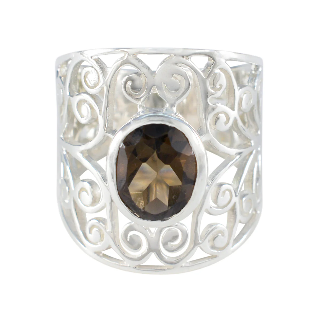 smoky quartz Solitaire Spanish 925 Sterlings Silver Brown Gems Eye-catching Filigree Ring Jewellery