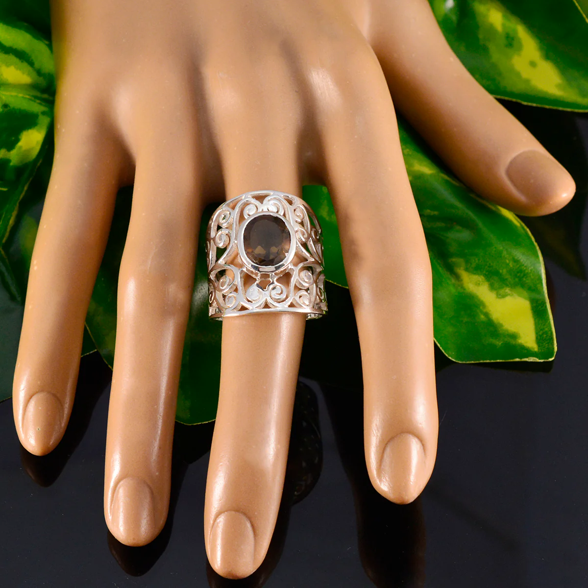 smoky quartz Solitaire Spanish 925 Sterlings Silver Brown Gems Eye-catching Filigree Ring Jewellery - Image 5