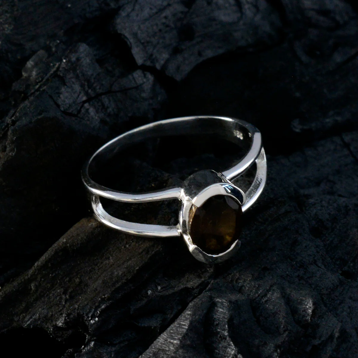 smoky quartz Solitaire Turkish Silver Brown Gemstones Delicate Glamorous Ring Jewelry - Image 4