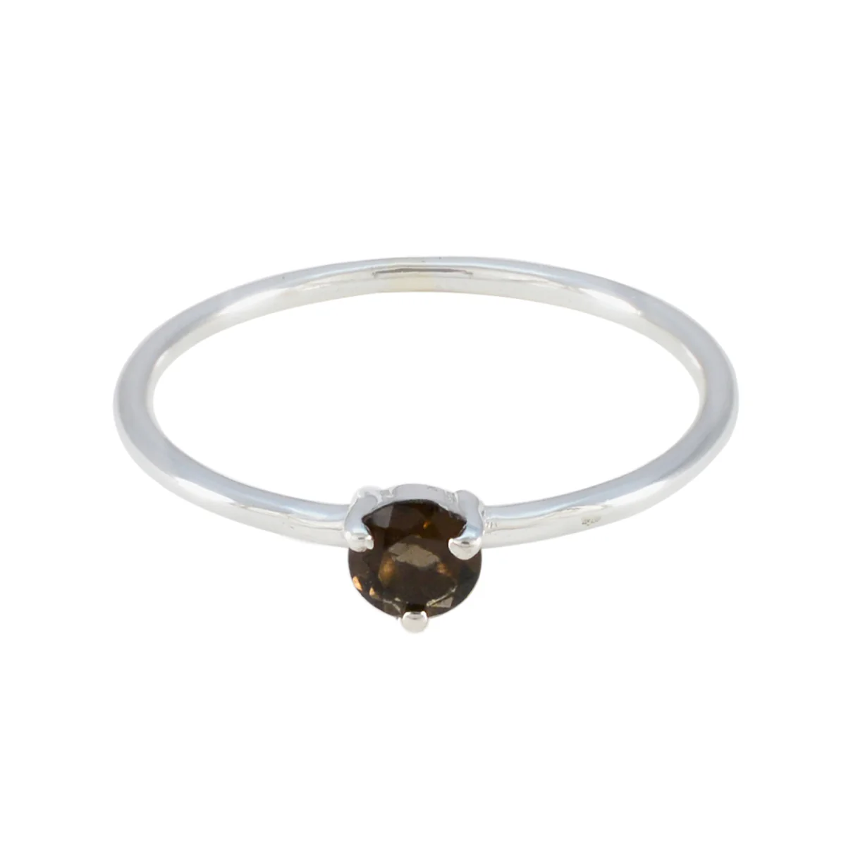 Smoky Quartz Solitaire Turkish Sterling Silver Brown Gemstones Minimalist Trendy Ring Jewelry