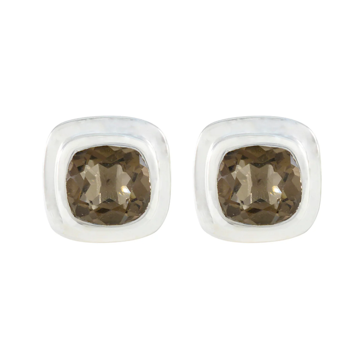 Smoky Quartz Spanish María Solitaire Stud Brown Silver Earring