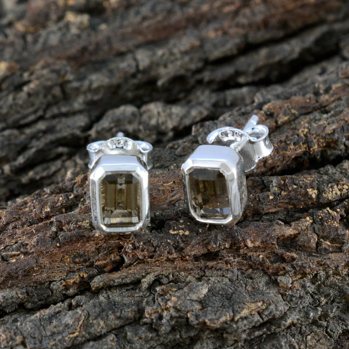Smoky Quartz Spanish Nayara Solitaire Stud Brown Sterling Silver Earring - Image 4