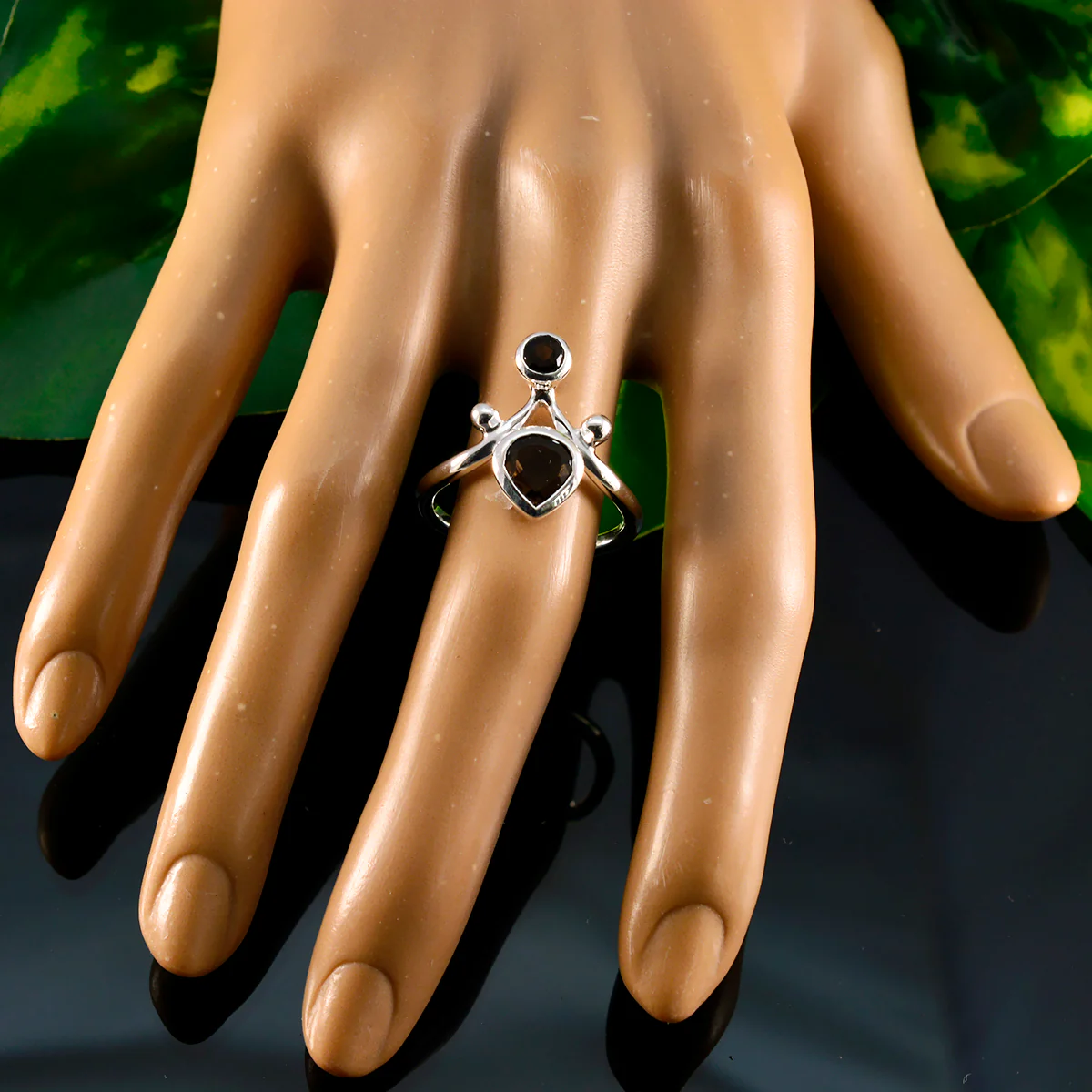 Smoky Quartz Toi et Moi African Sterling Silver Brown Gemstone Tiny Modern Ring Jewellery - Image 5