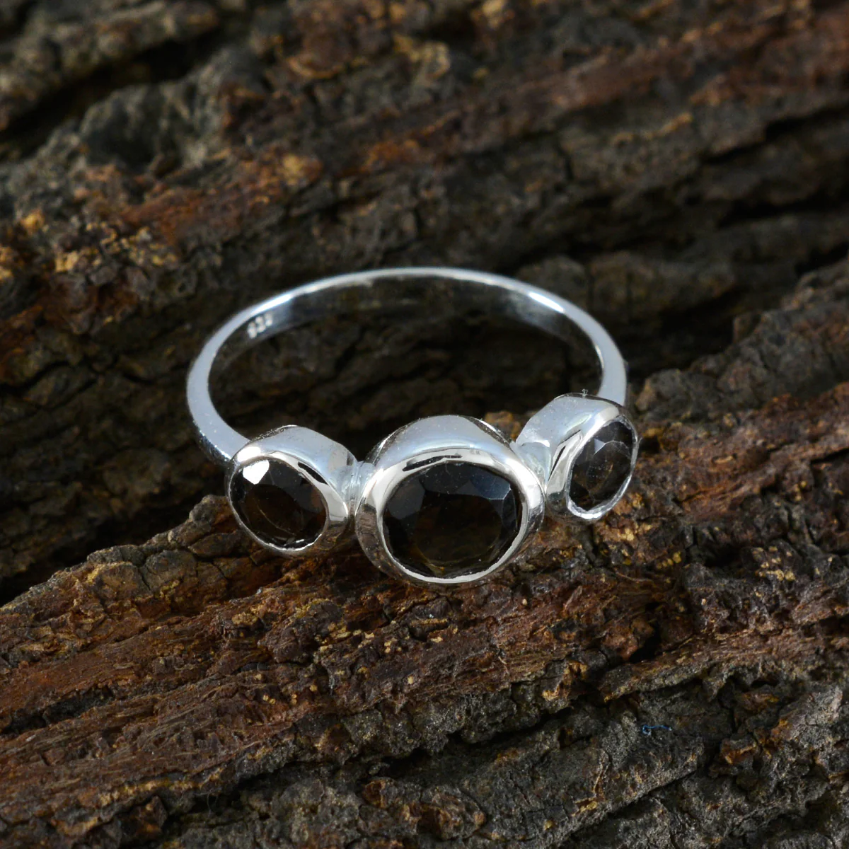Smoky Quartz Trilogy Japanese Sterling Silver Brown Gemstone Whisper-thin Romantic Ring Jewellery - Image 3