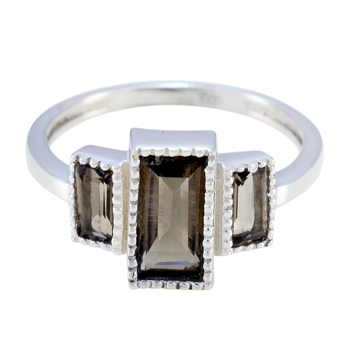 smoky quartz Trilogy Korean Sterling Silver Brown Gems Whisper-thin Artisan Ring Jewelry