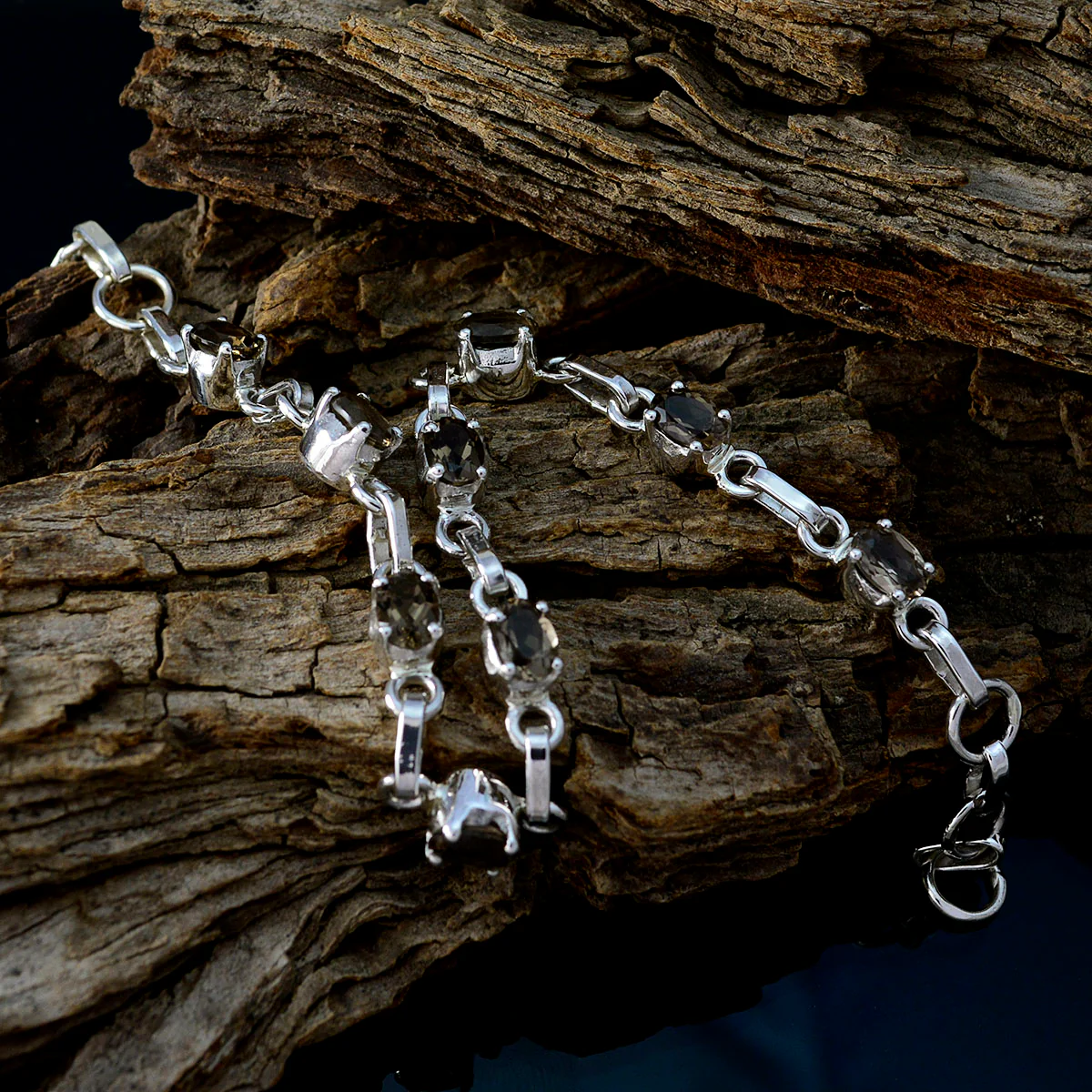 Smoky Quartz Wimbledon Starts Whisper-thin Brown Sterling Silver Links Bracelet - Image 4