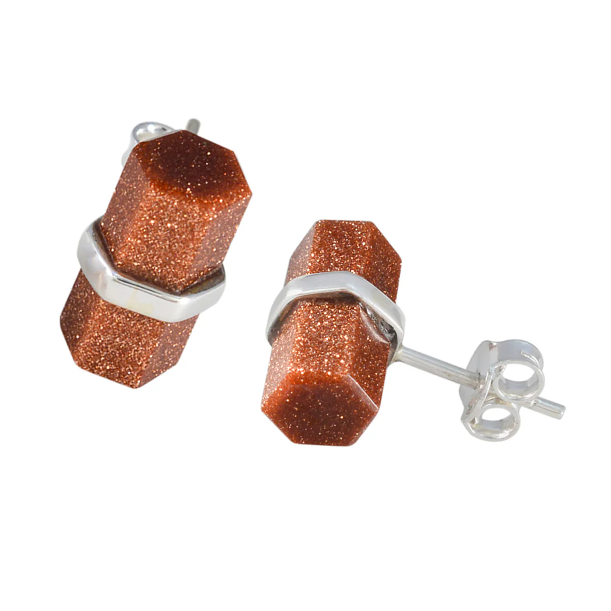 Sun Stone African Soo-jin Solitaire Stud Brown Sterling Silver Earring - Image 2