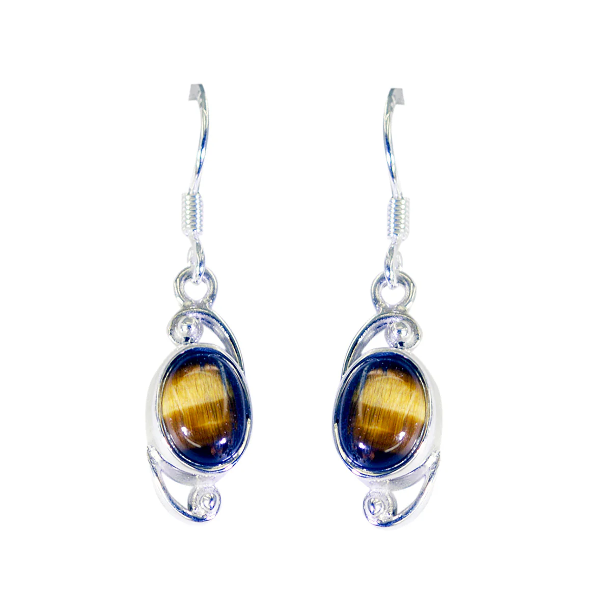 Tiger Eye African Addison Solitaire Dangle Brown 925 Silver Earring