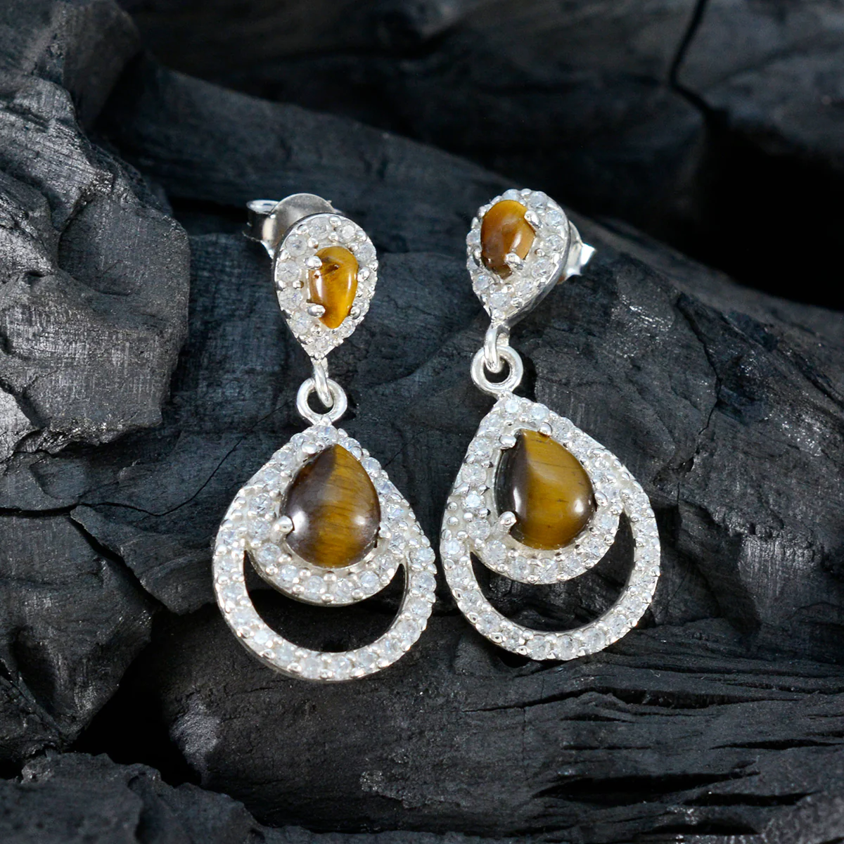 Tiger Eye African Yuki multiple Stud Brown 92.5 Silver Earring - Image 2
