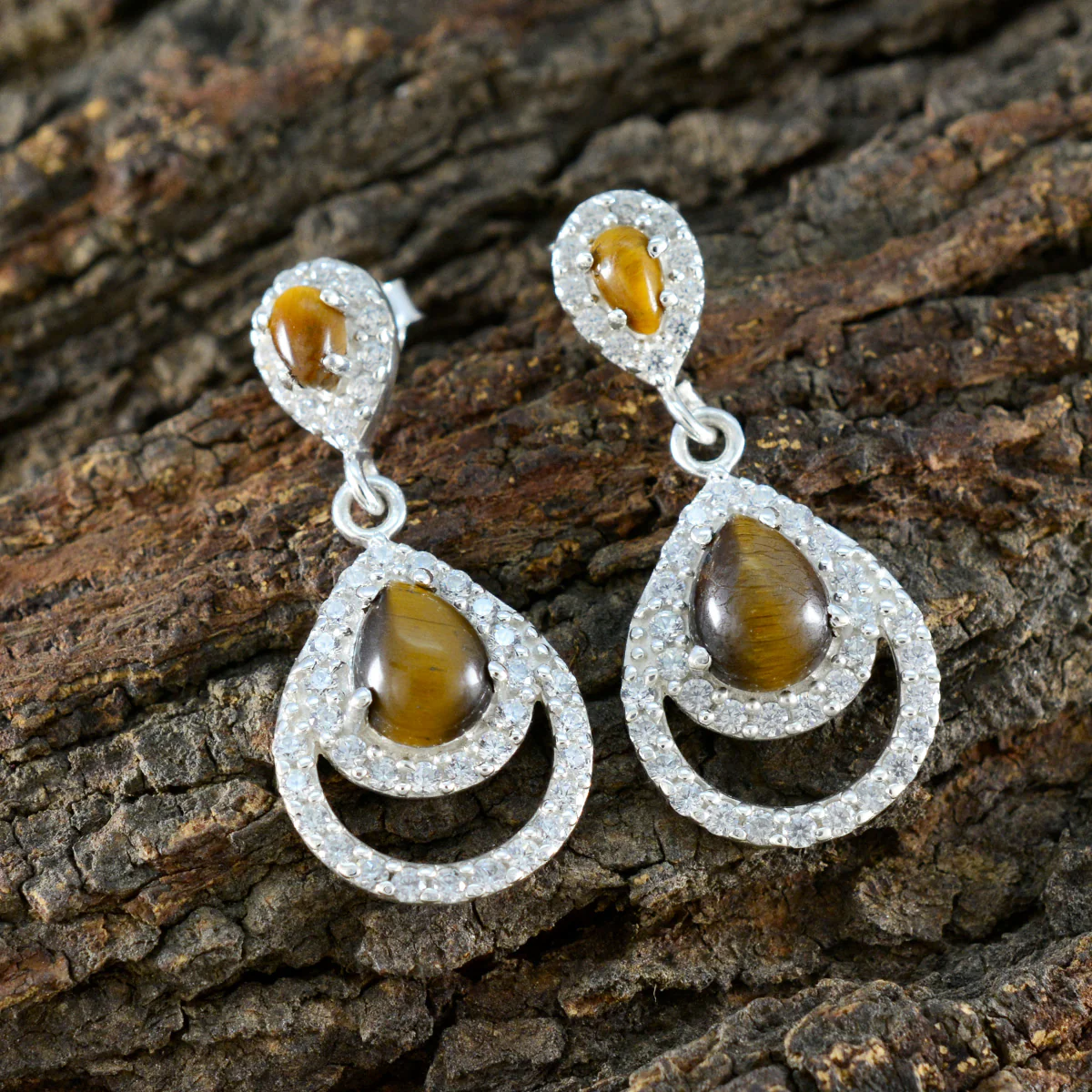 Tiger Eye African Yuki multiple Stud Brown 92.5 Silver Earring - Image 3