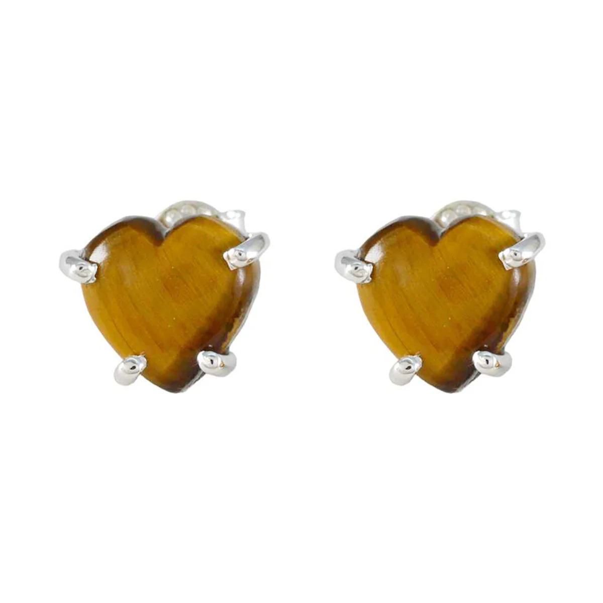 Tiger Eye German Ana Solitaire Stud Brown Silver Earring