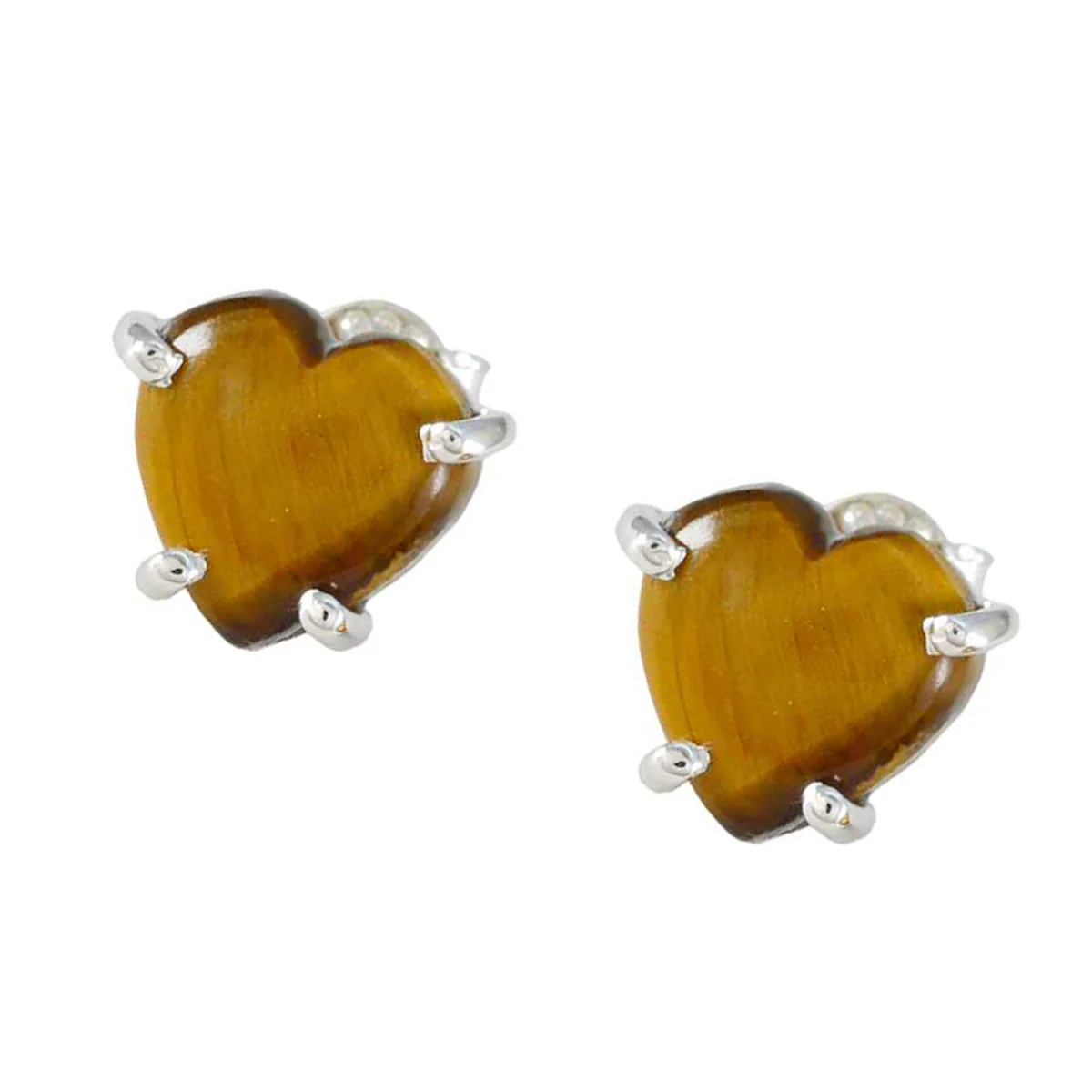 Tiger Eye German Ana Solitaire Stud Brown Silver Earring - Image 2