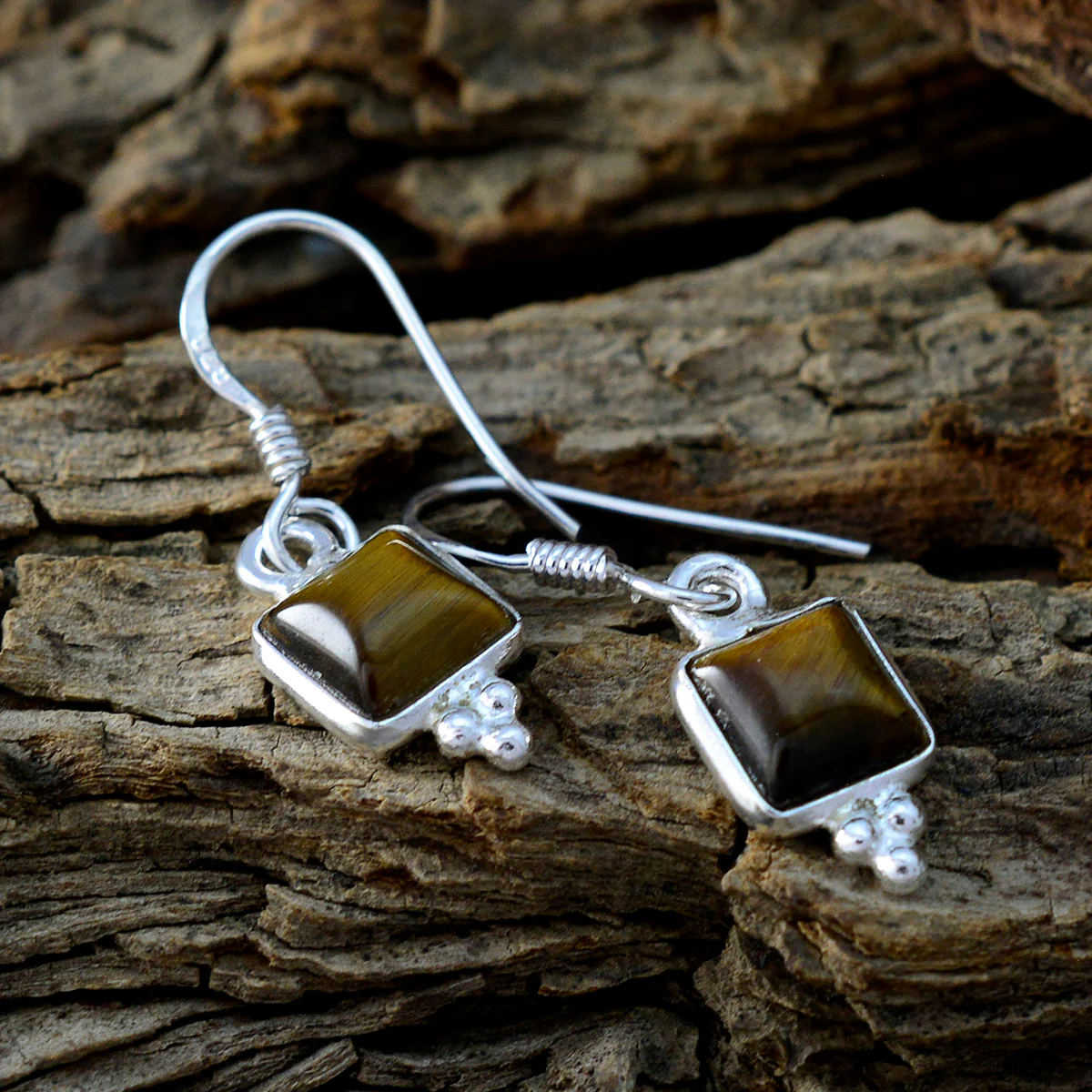 Tiger Eye German Mariana multiple Dangle Brown 925 Silver Earring - Image 3