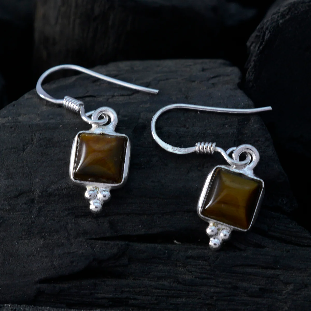 Tiger Eye German Mariana multiple Dangle Brown 925 Silver Earring - Image 4