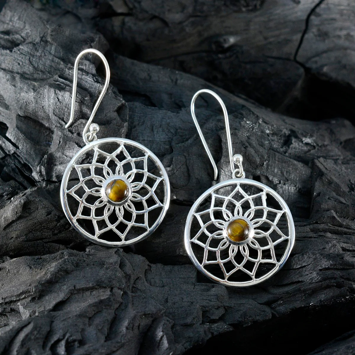 Tiger Eye Indian Kristine multiple Dangle Brown 925 Sterling Silver Earring - Image 3
