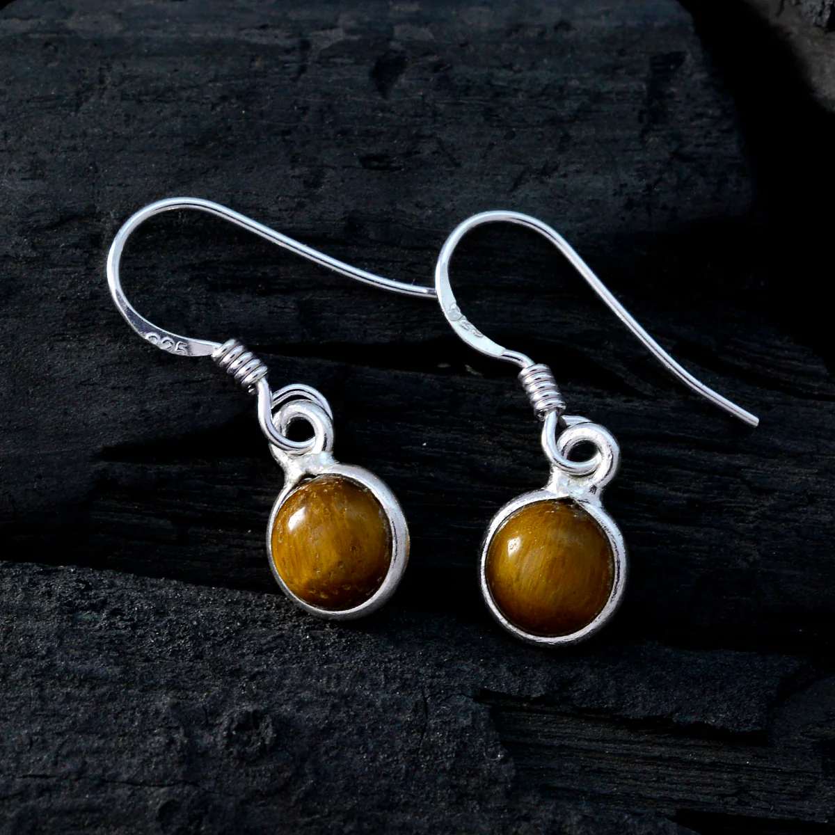 Tiger Eye Japanese Rebeca multiple Dangle Brown 92.5 Silver Earring - Image 2