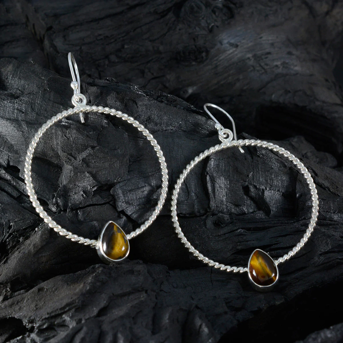 Tiger Eye Mexican Soo-jin Solitaire Dangle Brown 925 Sterling Silver Earring - Image 2