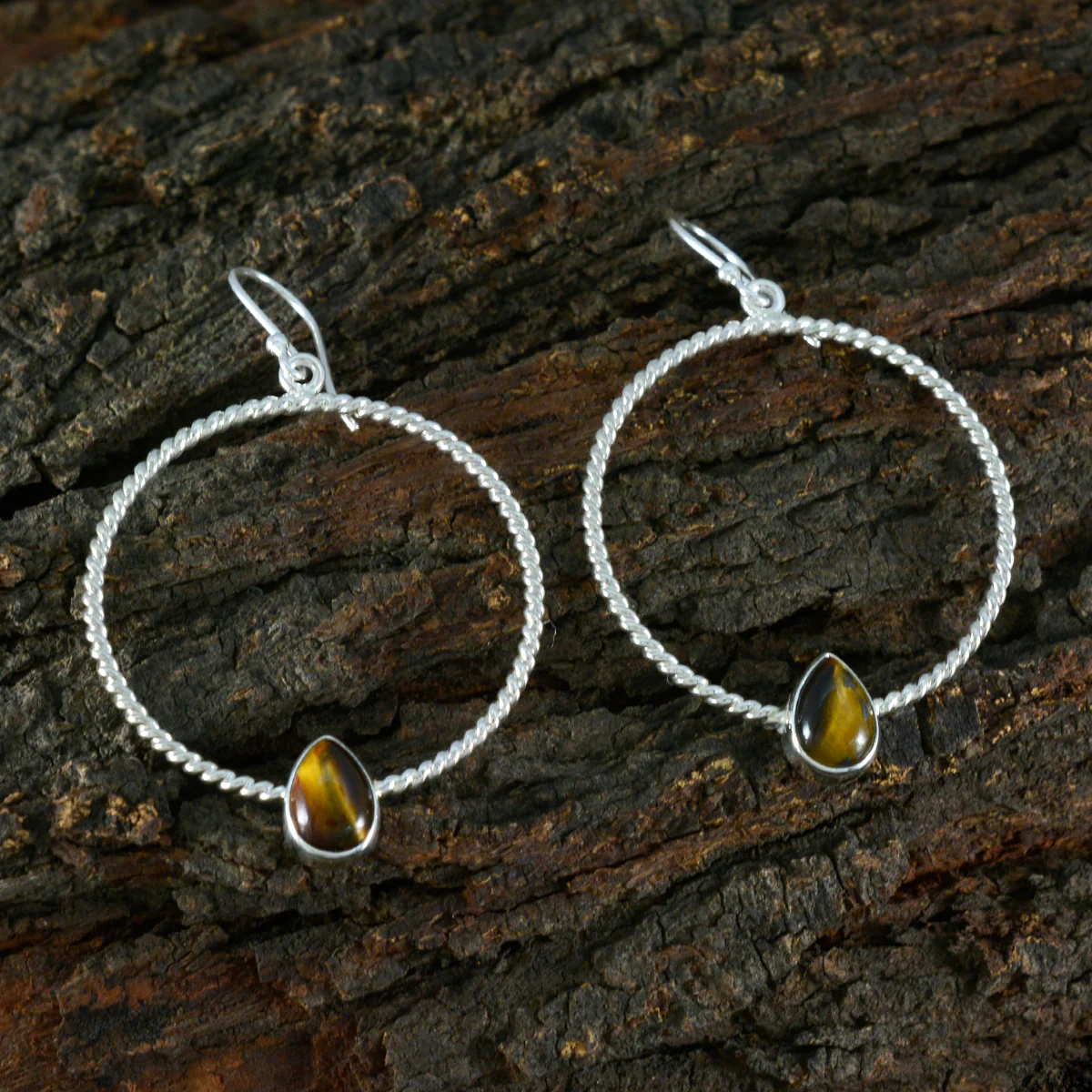 Tiger Eye Mexican Soo-jin Solitaire Dangle Brown 925 Sterling Silver Earring - Image 3