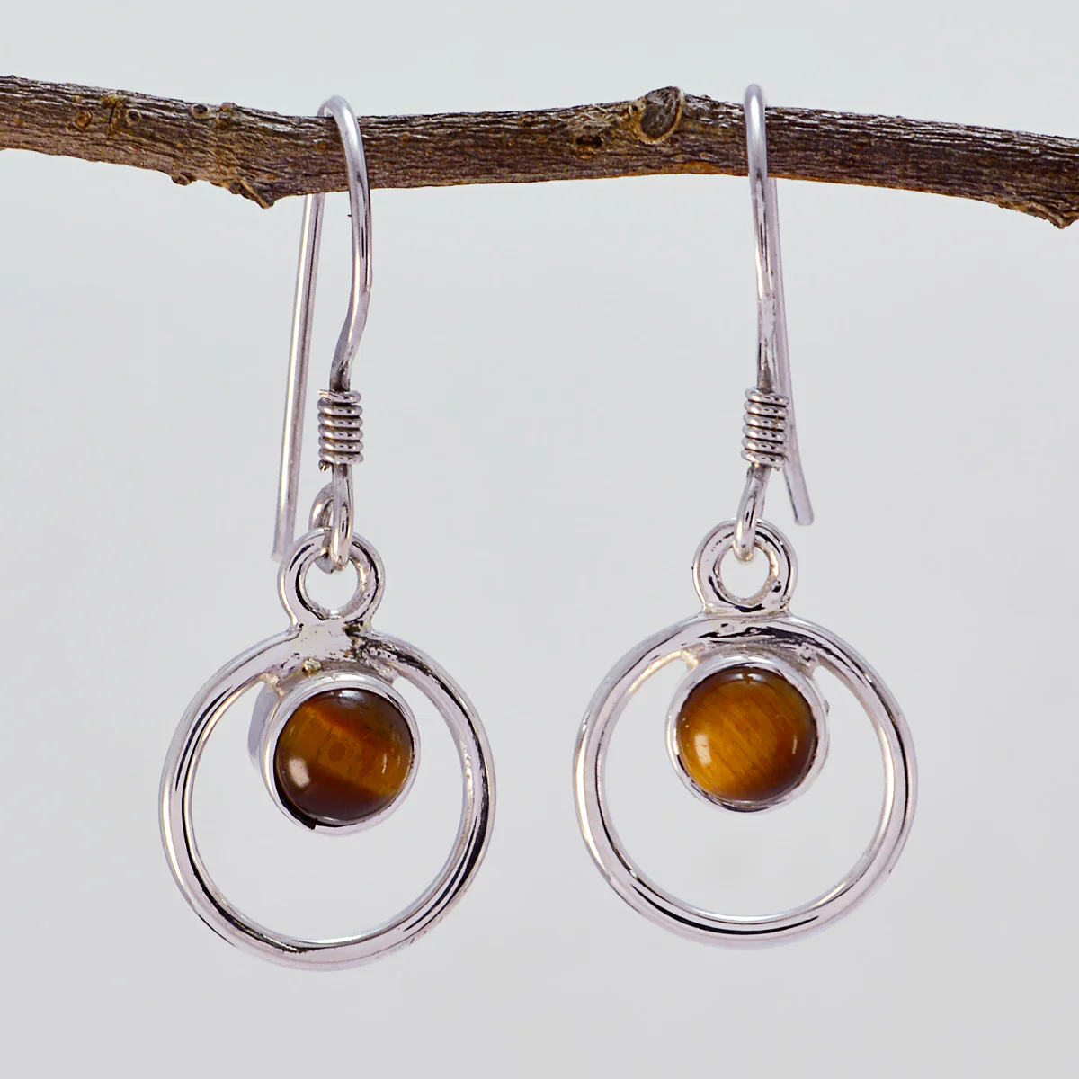 Tiger Eye Middle Eastern Sara multiple Dangle Brown Sterling Silver Earring - Image 3