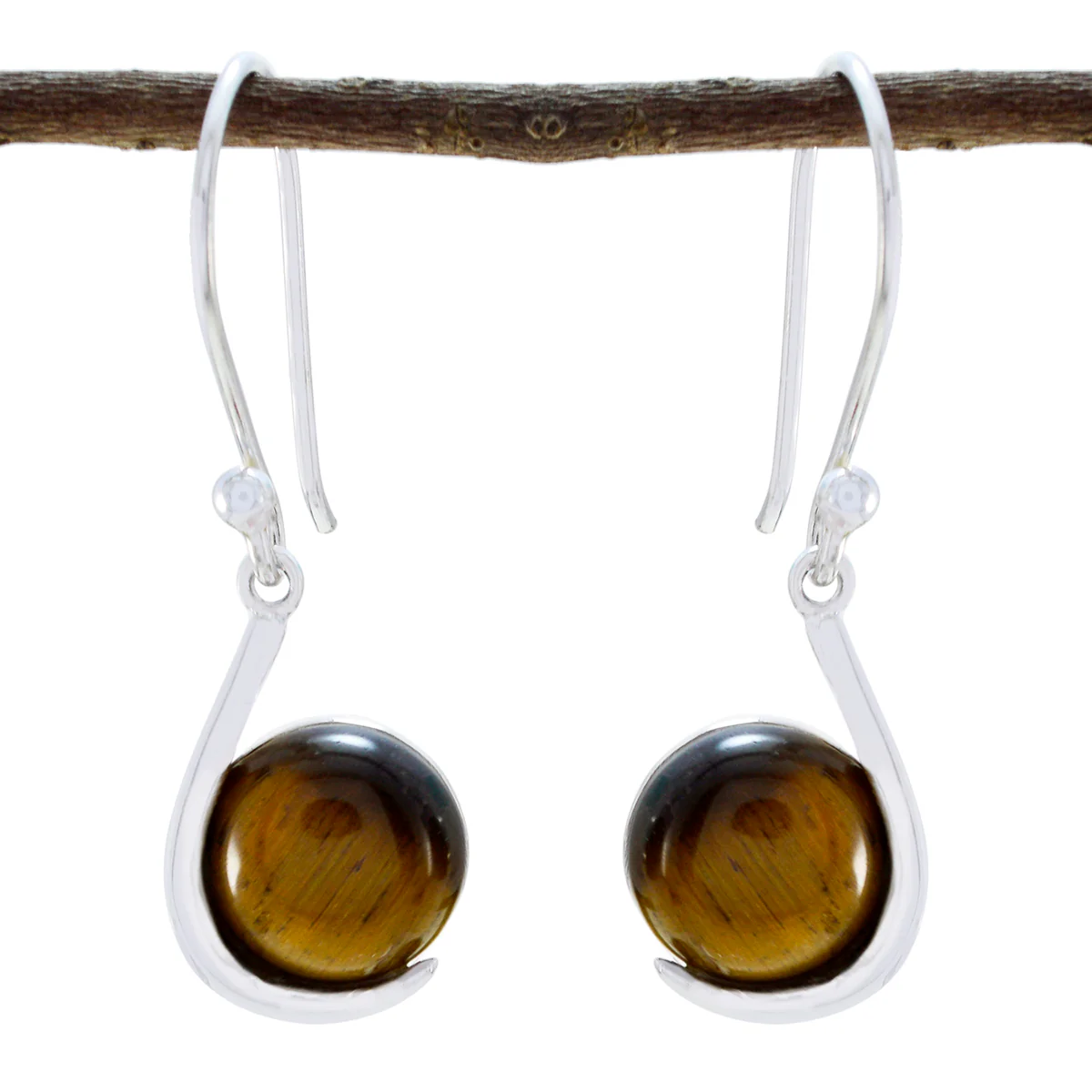 Tiger Eye Moroccan Aisha Solitaire Dangle Brown 925 Sterling Silver Earring