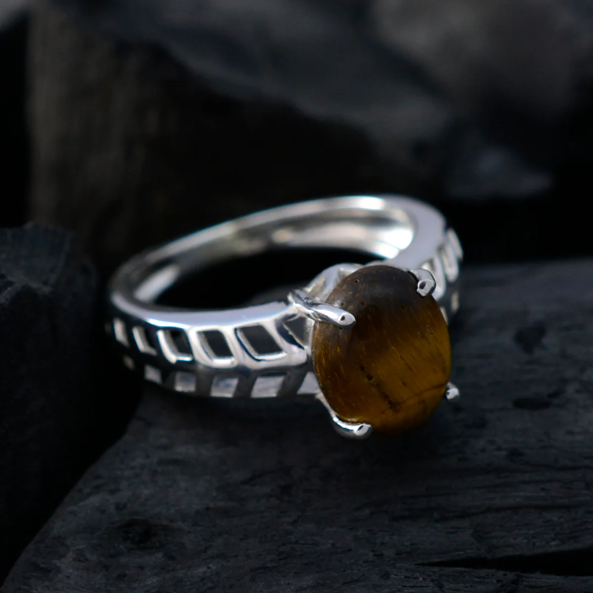 Tiger Eye Solitaire Australian 925 Sterling Silver Brown Gemstones Whisper-thin Filigree Ring Jewelry - Image 4