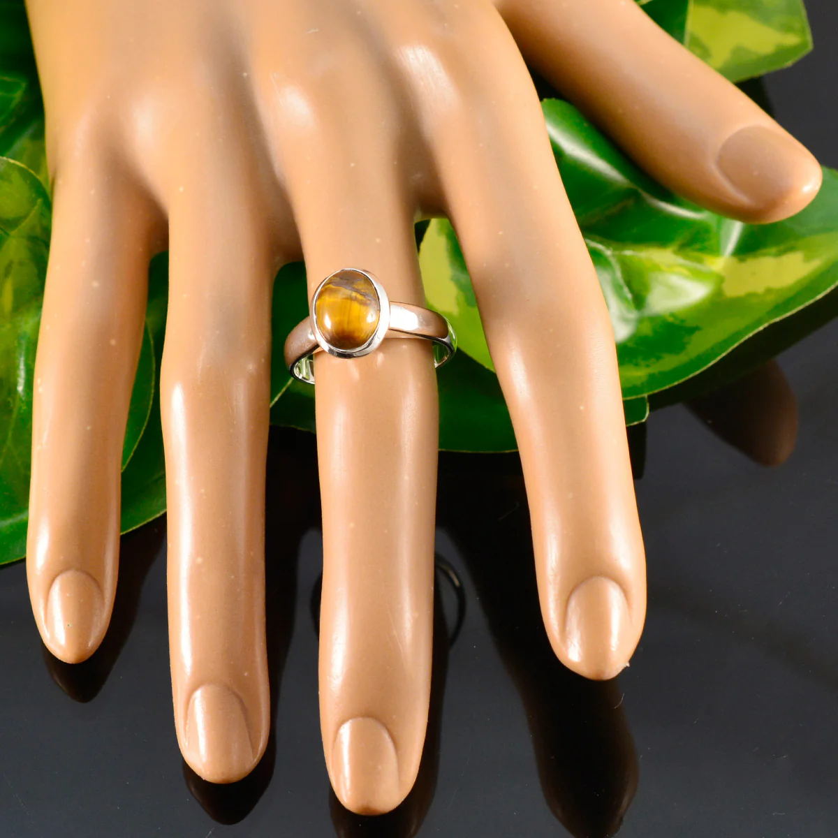 Tiger Eye Solitaire Egyptian 925 Silver Brown Gemstones Classic Glamorous Ring Jewelry - Image 5