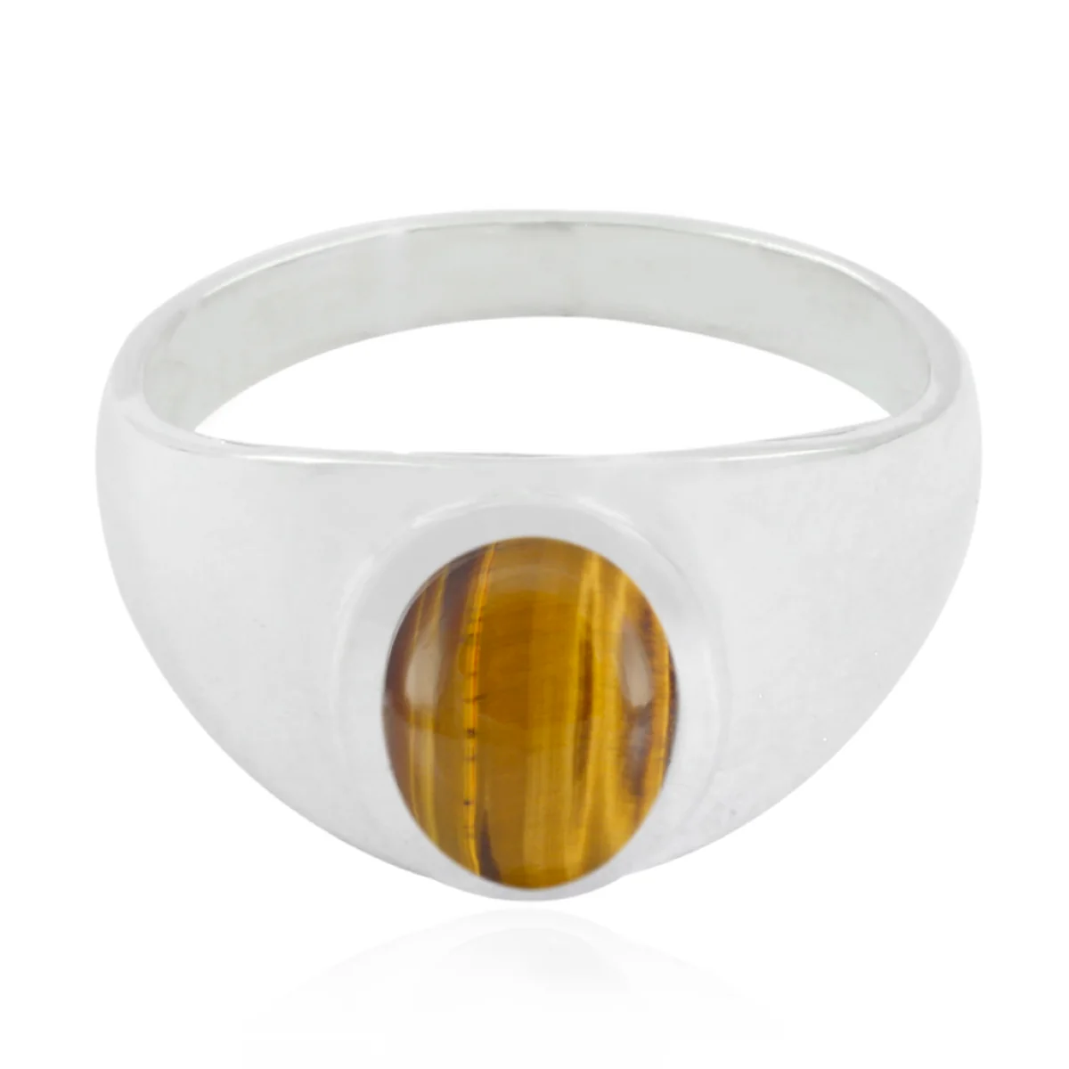 Tiger Eye Solitaire French Sterling Silver Brown Gems Tiny Traditional Ring Jewelry