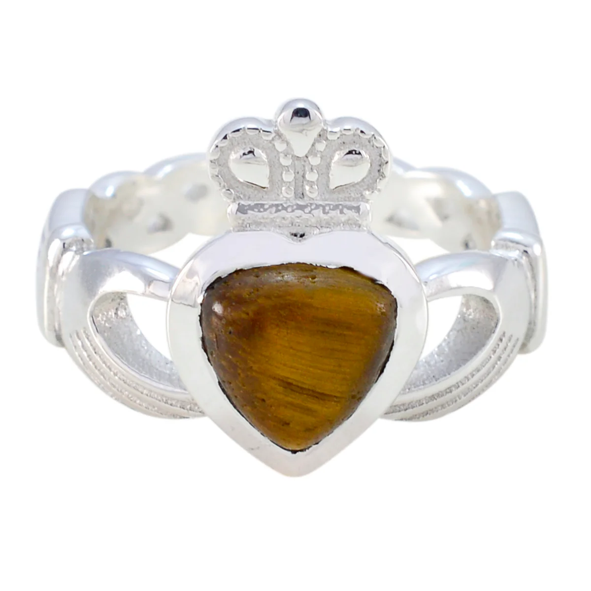 Tiger Eye Solitaire German 92.5 Silver Brown Gems Tiny Romantic Ring Jewellery