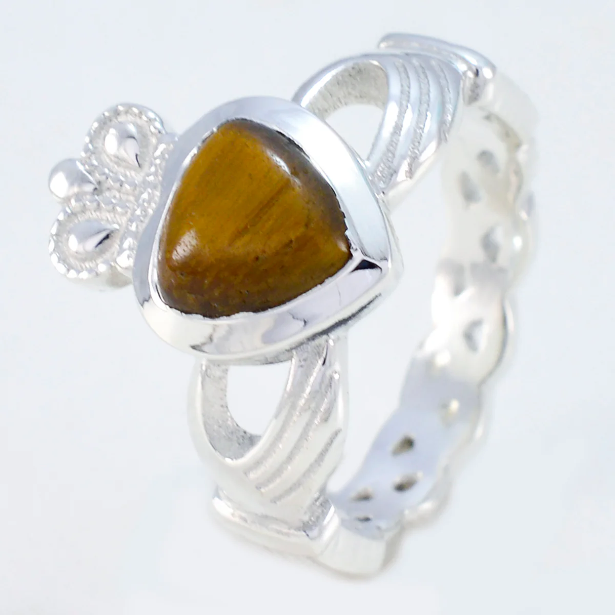 Tiger Eye Solitaire German 92.5 Silver Brown Gems Tiny Romantic Ring Jewellery - Image 2