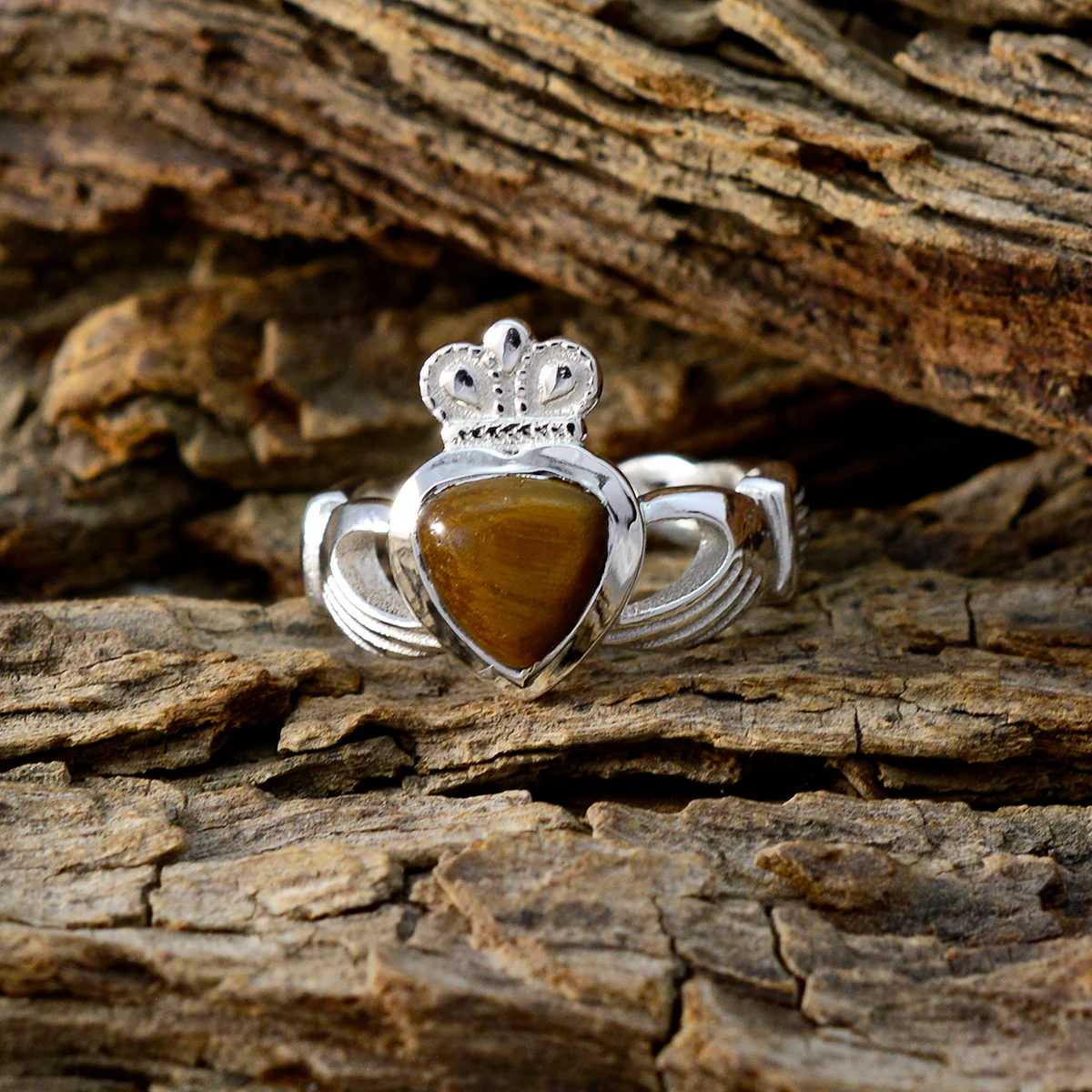 Tiger Eye Solitaire German 92.5 Silver Brown Gems Tiny Romantic Ring Jewellery - Image 3