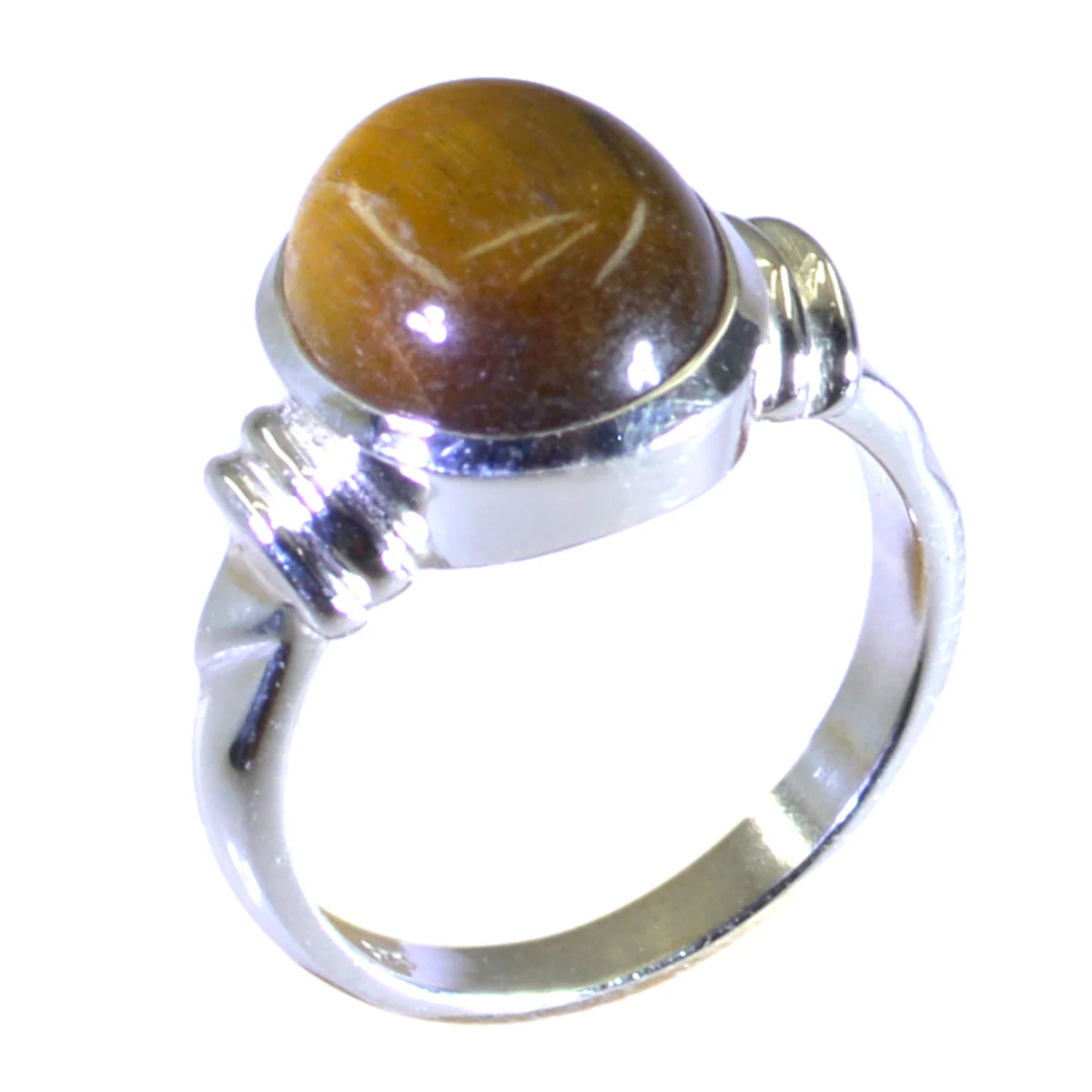 Tiger Eye Solitaire German 92.5 Silver Brown Gemstones Classic Glamorous Ring Jewelry