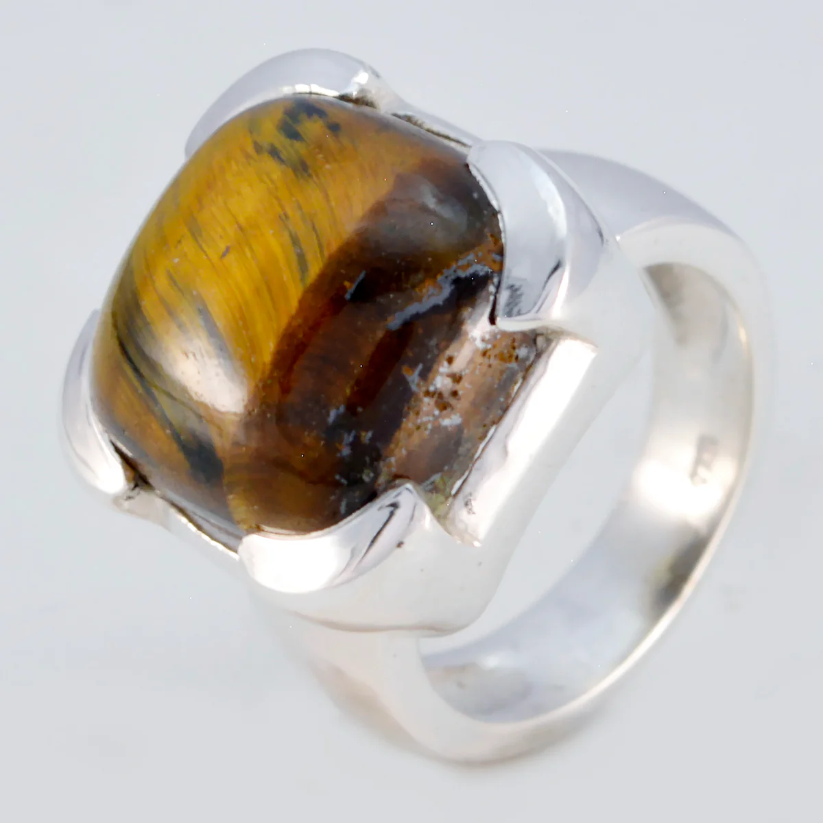 Tiger Eye Solitaire German 925 Silver Brown Gemstones Edgy Signet Ring Jewelry - Image 2