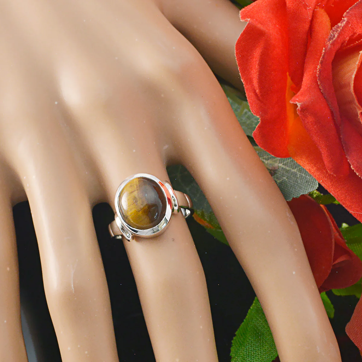 Tiger Eye Solitaire German Silver Brown Gemstone Eye-catching valentine Ring Jewellery - Image 4