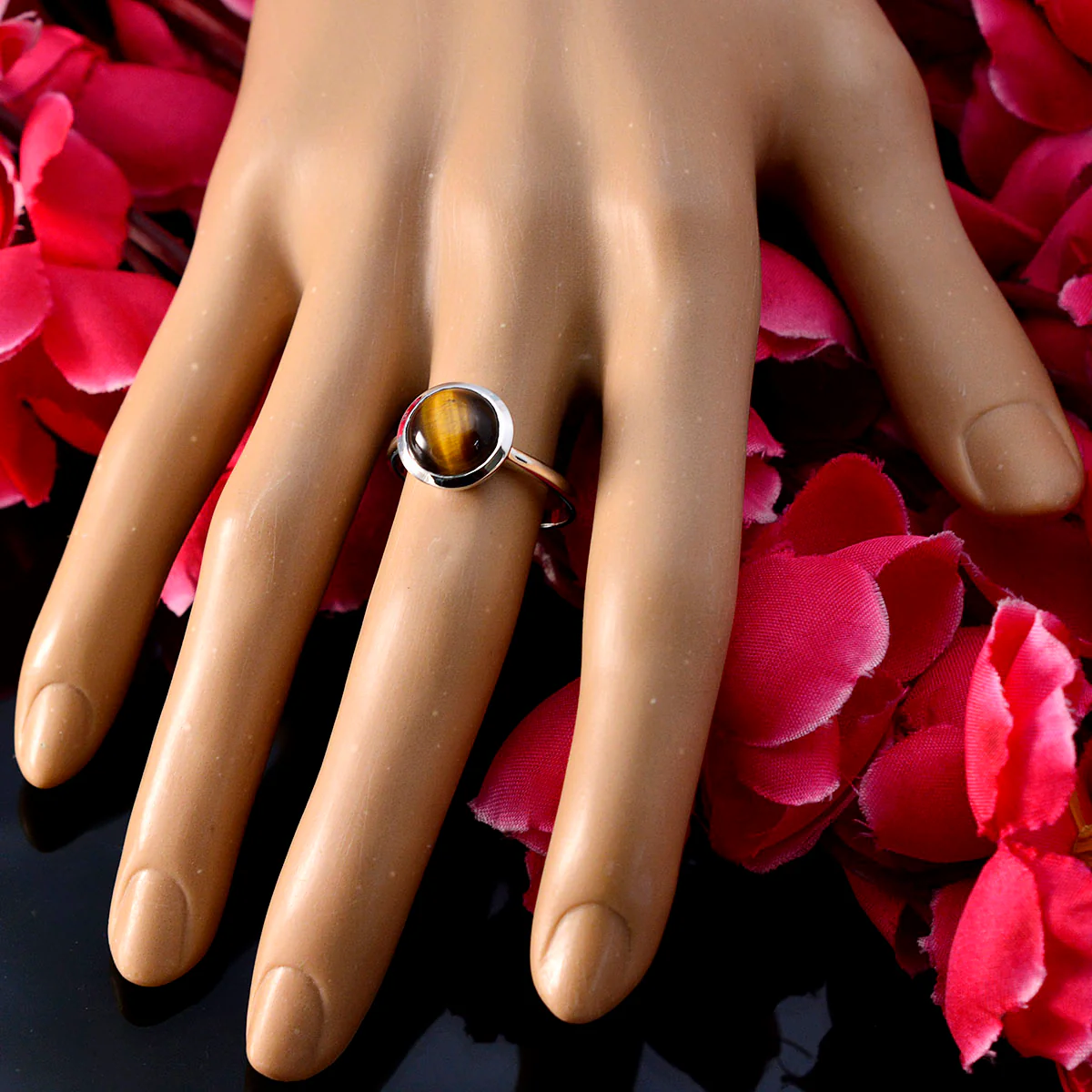 Tiger Eye Solitaire Indian 925 Sterling Silver Brown Gemstone Slim Modern Ring Jewelry - Image 5